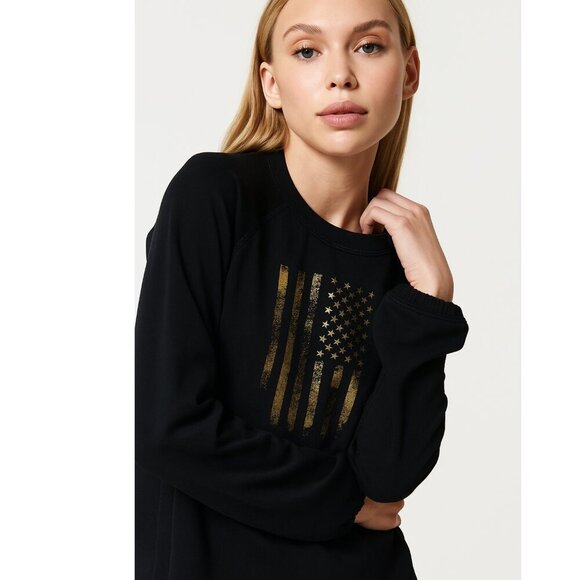 NUX Sleek Sweat Crew Modal-Blend Black/Gold Flag Streetwear M (Rare) Athleisure - Picture 2 of 12